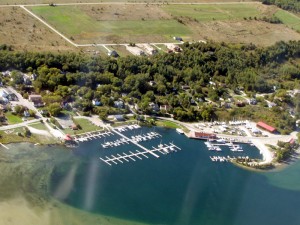 Downtown Gore Bay from the air.